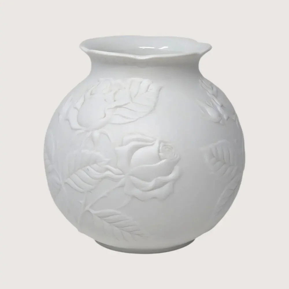 1980s Kaiser Embossed Rose Floral White Porcelain Bisque Vase
